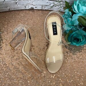 Aqua Aq-Luna Open Toe Ankle Strap Classic Pumps, Clear